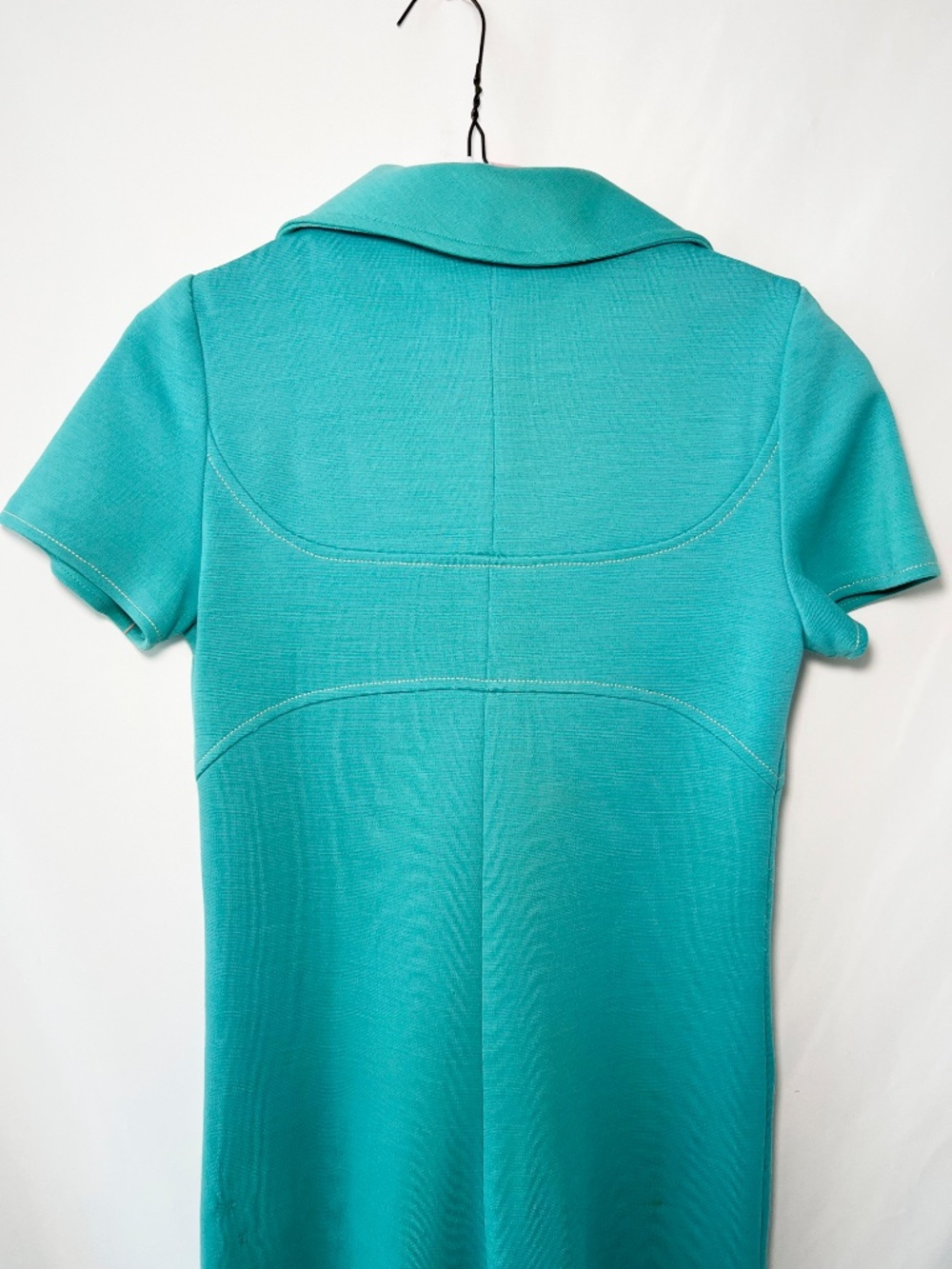 1970s French jumpsuit turquoise zippered wool one piece  small - Picture 3 of 15